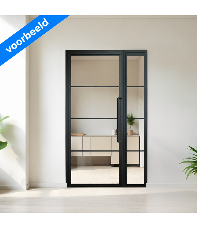 OUTLET: Stalen Binnendeur met glaspaneel - Zwart- 4 Vlaks - 2347 x 1574 - Helder glas - Luxe design  - Linksdraaiend