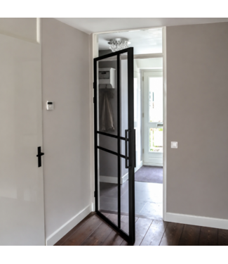 OUTLET: Stalen inzetdeur - Zwart - 6 Vlaks - 2090x882mm - Helder Glas - Luxe design - Linksdraaiend