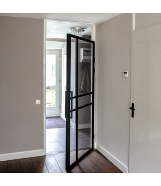 OUTLET: Stalen inzetdeur - Zwart - 6 Vlaks - 2180x877mm - Helder Glas - Luxe design - Rechtsdraaiend