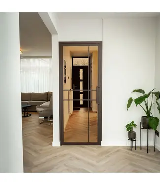 OUTLET: Stalen Binnendeur - Brons - 6 Vlaks - Brons rook glas - 211,5 x 93 - Luxe design - Rechtsdraaiend
