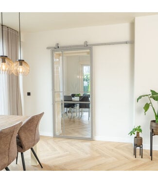 Stalen Schuifdeur - Kiezelgrijs - 6 Vlaks - Helder glas - Luxe design*