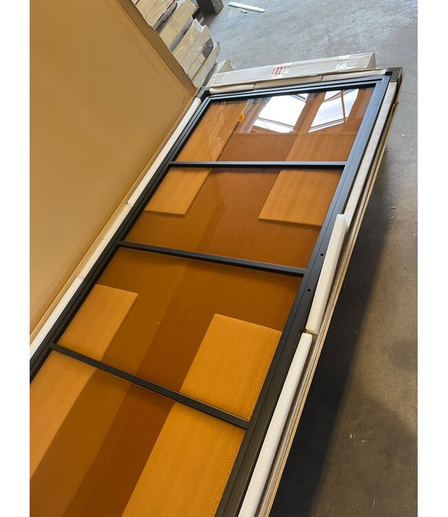 OUTLET: Stalen Schuifdeur - Zwart - 4 Vlaks - Brons rookglas - 215 x 100