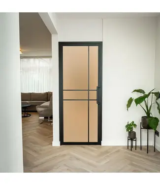 Stalen Binnendeur - Zwart - 6 Vlaks Luxe design - Mat glas - 201,5 x 83,3 - Linksdraaiend