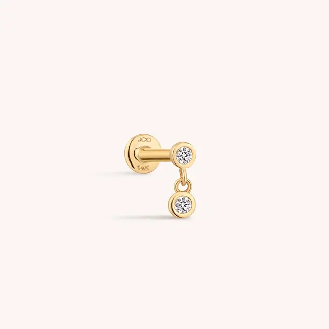 14K Solid Gold Teardrop-Shaped Diamond Internal Threaded Labret