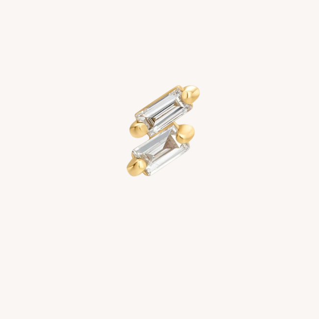 14K Solid Gold Twin Baguette Diamond Threaded Labret