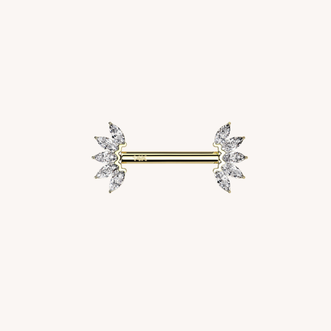 14K Solid Gold CZ  Marquise Threadless Barbell