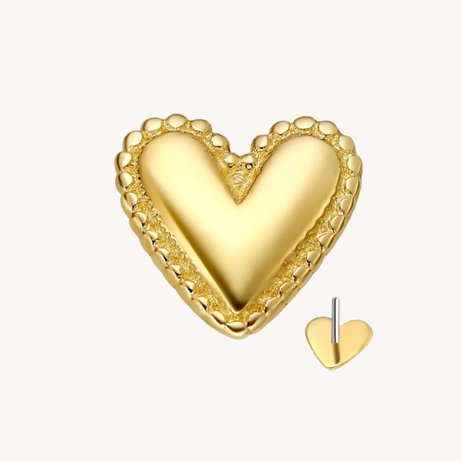 14K Solid Gold Threadless Labret Single Heart