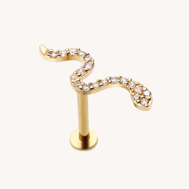 14K Solid Gold Threadless Labret Serpent