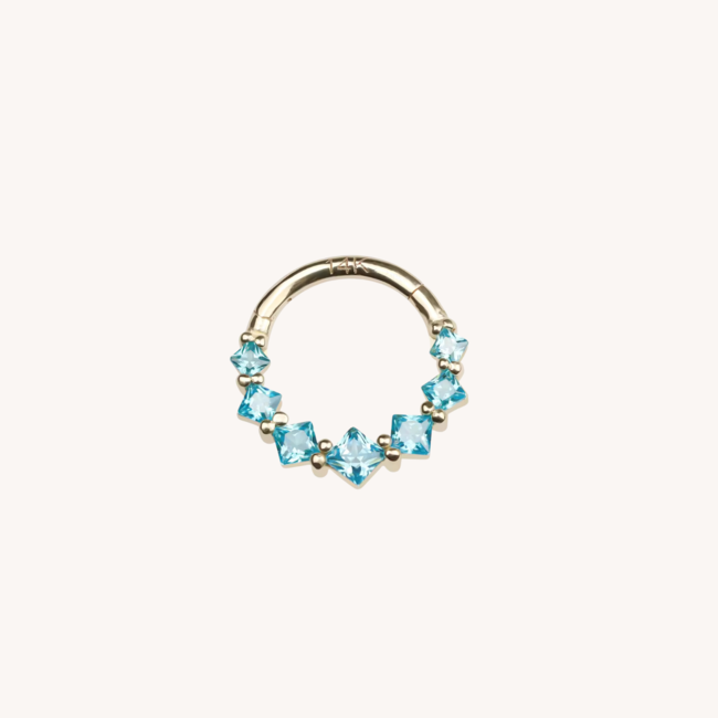14K Solid Gold CZ Click Ring Diana Blue