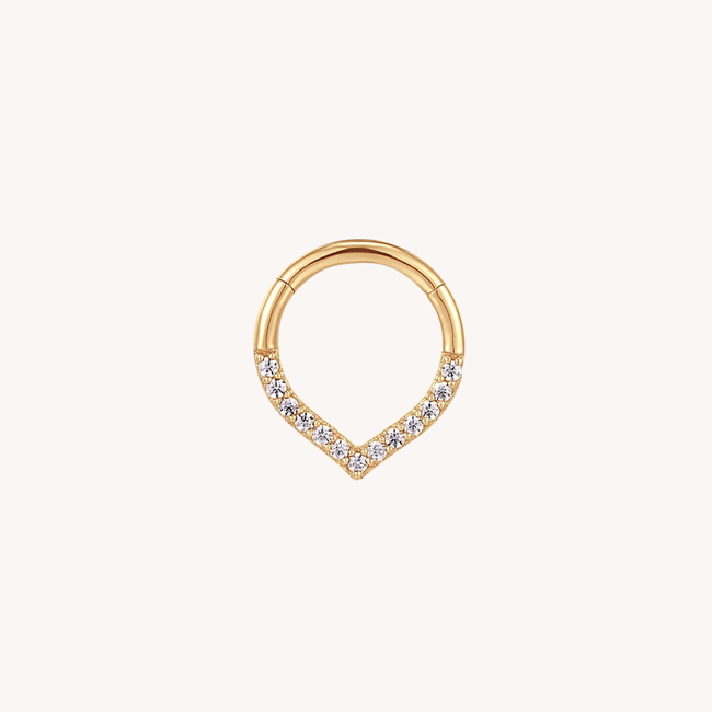 V Diamond Click Ring 14K