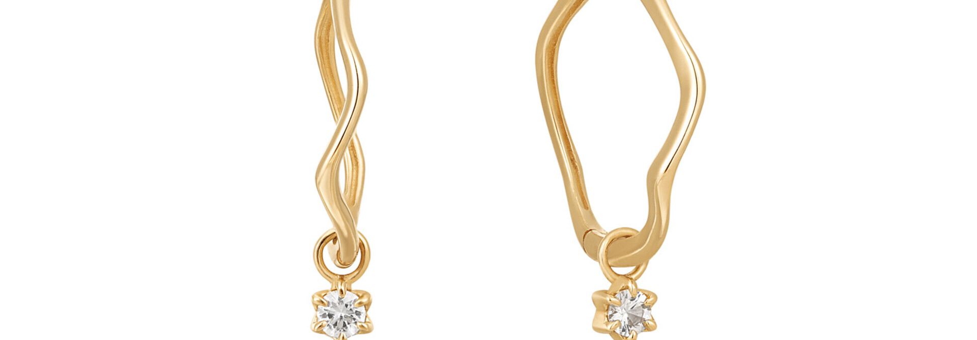 White Sapphire Drop Mini Wave Oorringen - 14 karaat goud