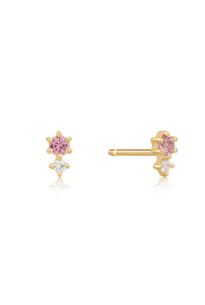14kt Gold  White and Pink Sapphire Stud Earrings