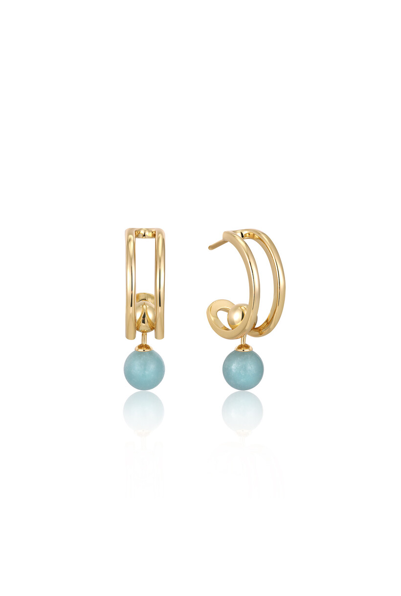 Orb Amazonite Stud Mini Hoop Earrings