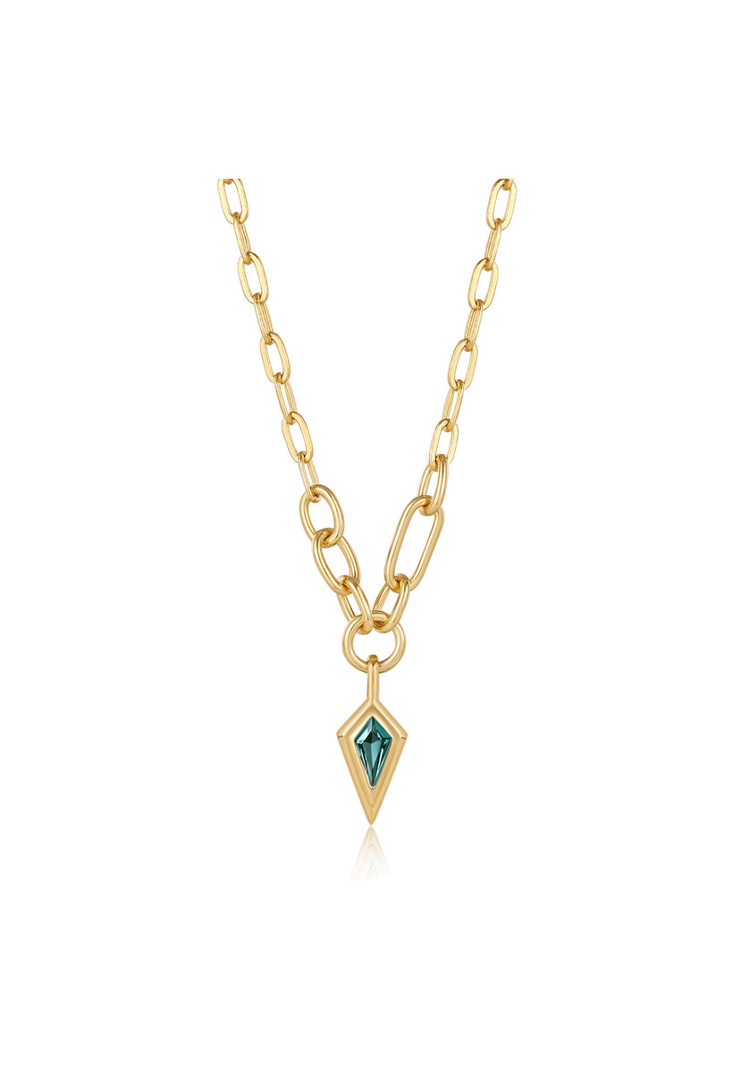 Teal Sparkle Drop Pendant Chunky Chain Necklace