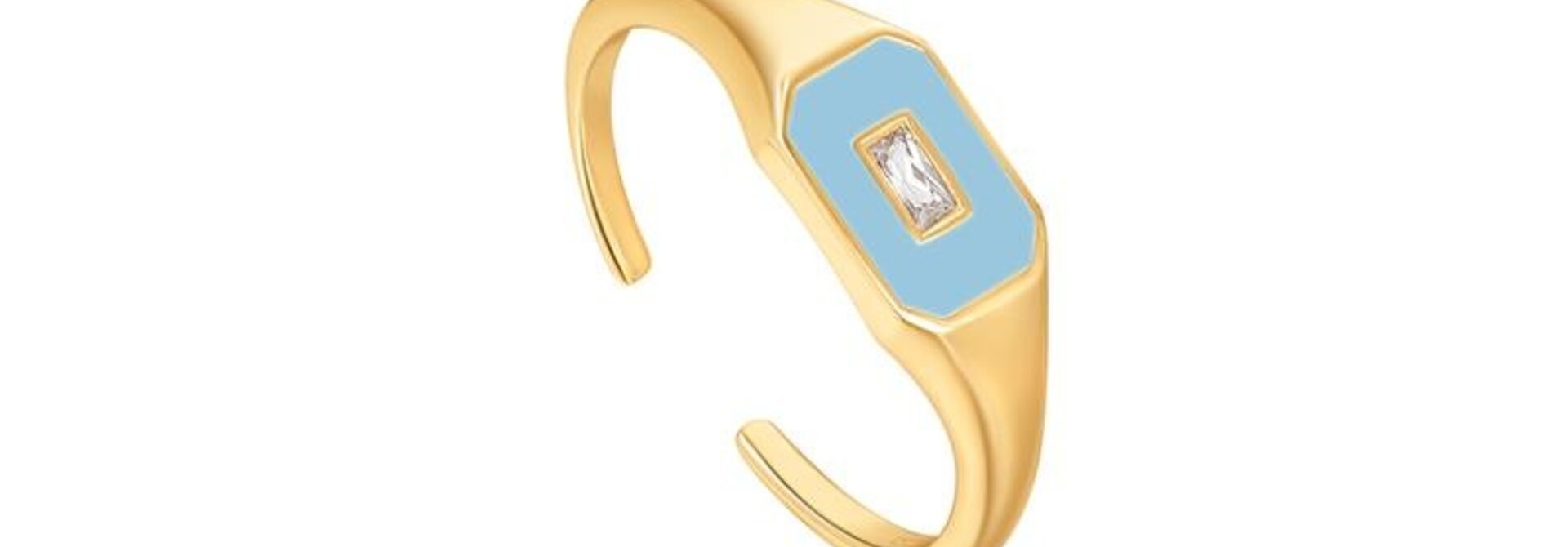 Powder Blue Enamel Emblem  Verstelbare Ring   - Gold plated