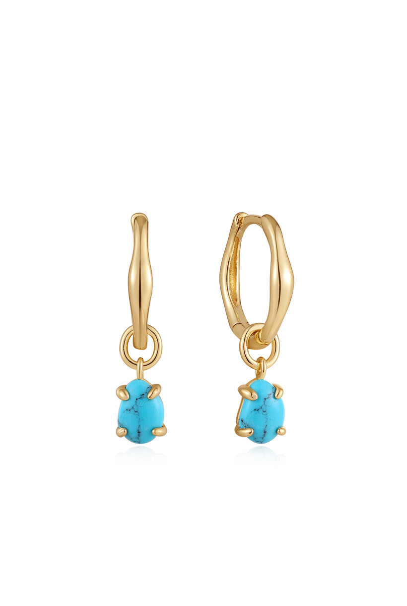 Turquoise Drop Wave Huggie Hoop Earrings