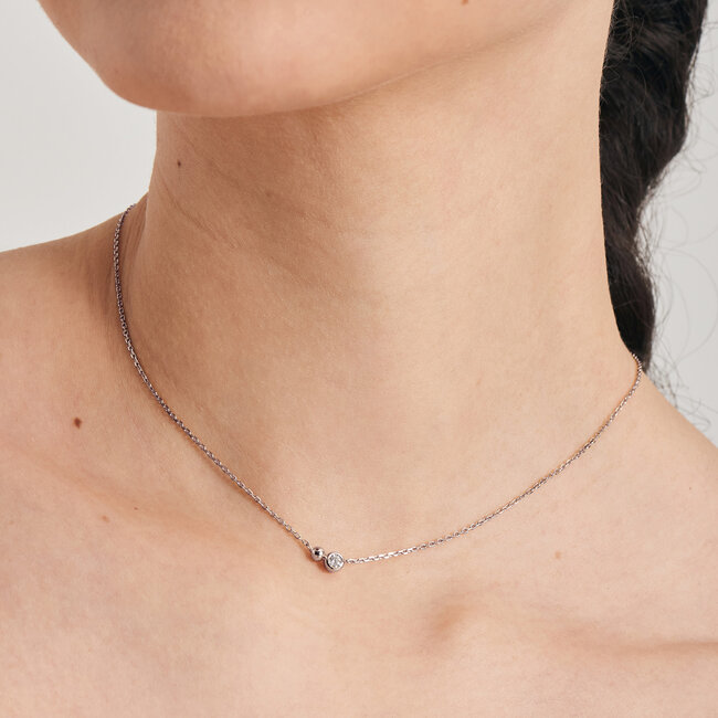 Zilveren anker schakelketting met zirkonia steentjes 4,3 cm