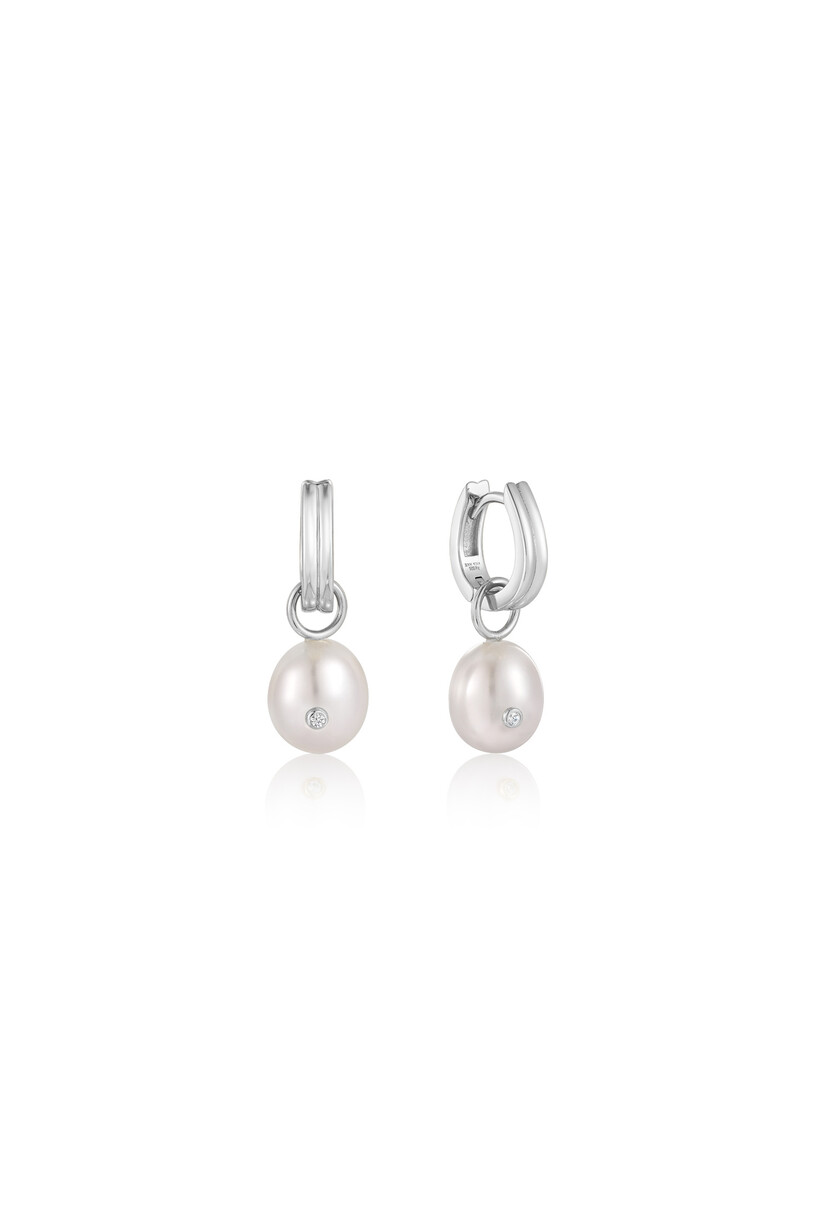 Pearl Drop Sparkle Huggie Hoop Earrings