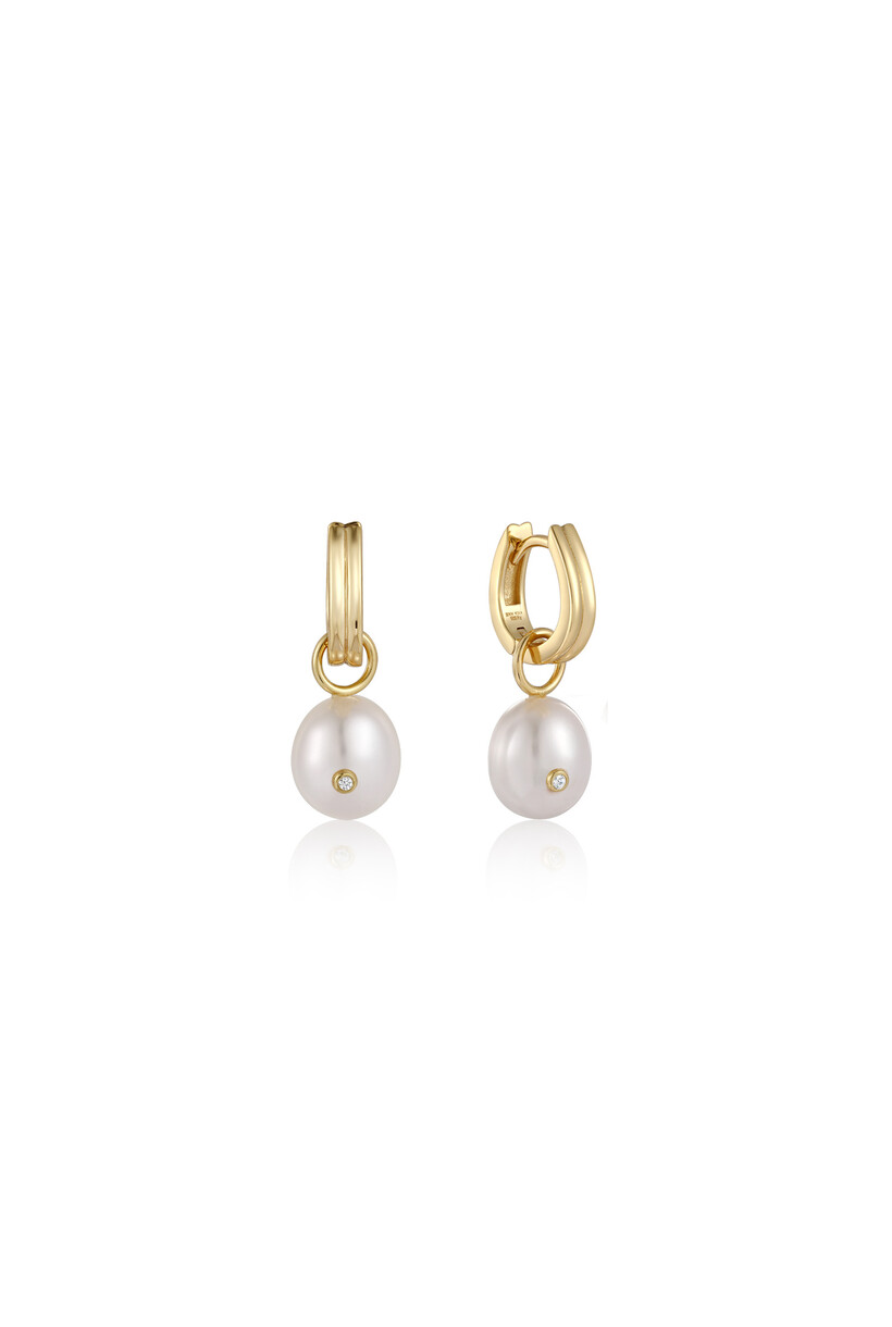 Pearl Drop Sparkle Huggie Hoop Earrings 