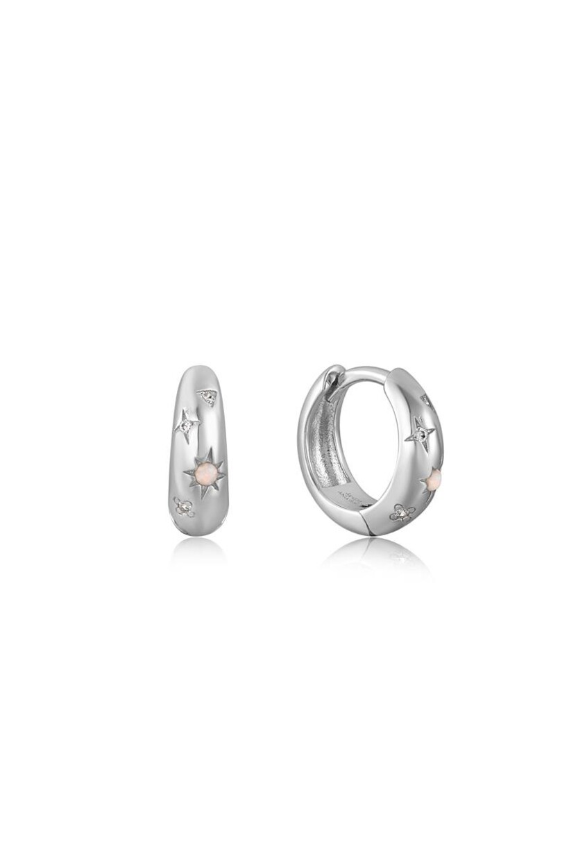 Silver Starry Kyoto Opal Huggie Hoop Earrings