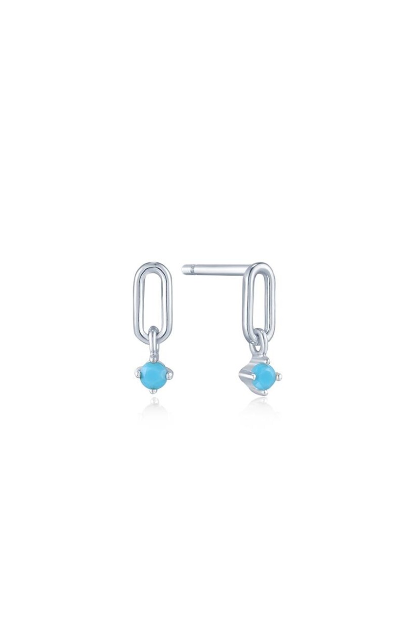 Silver Turquoise Link Stud Earrings