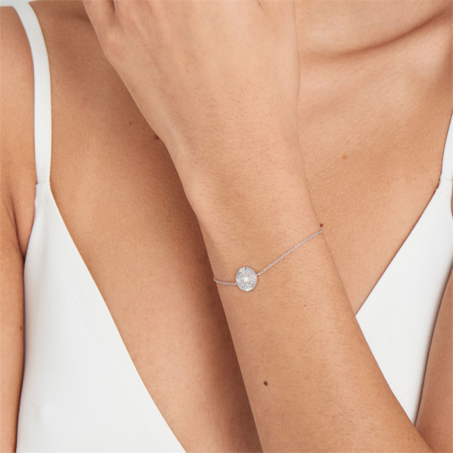 Zilveren anker schakelarmband met zirkonia steentjes 18,5 cm