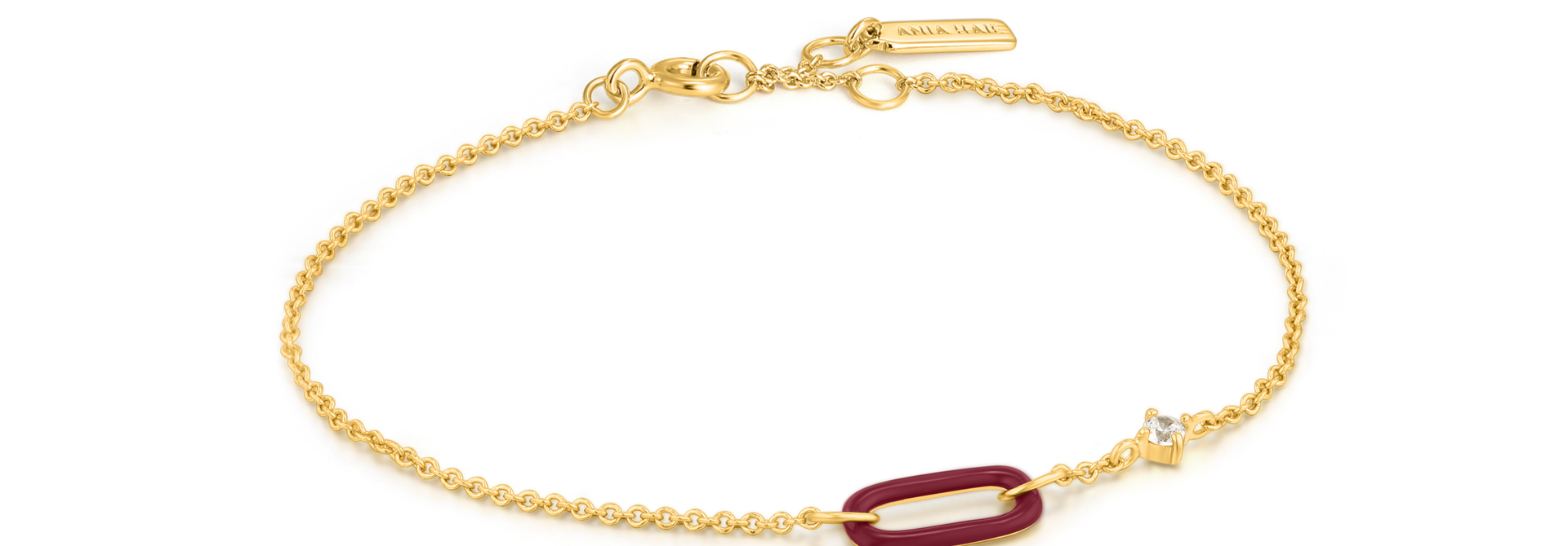 Claret Red Enamel  Link Armband - Gold plated