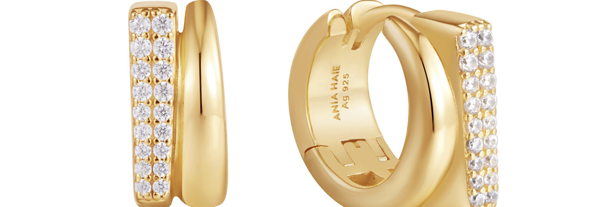Pave Double Huggie Oorringen - Gold Plated