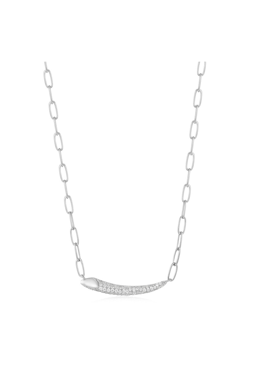 Silver Pave Bar Chain Necklace M