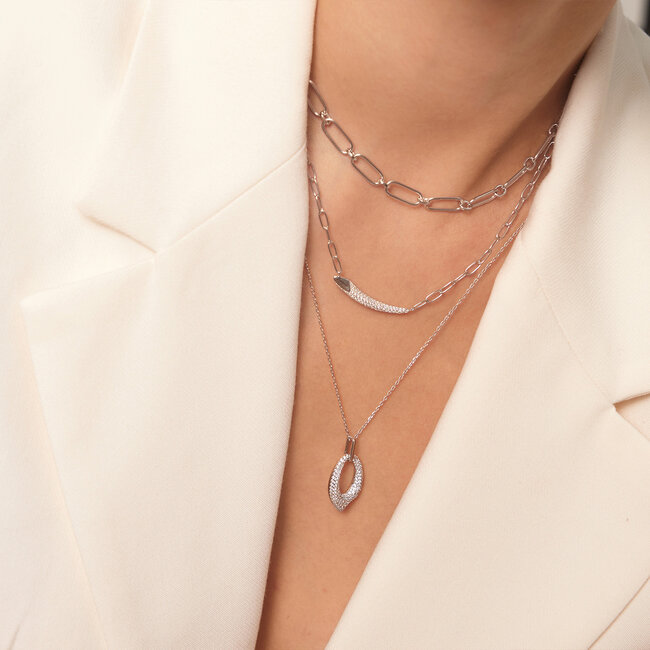 Zilveren verstelbare schakelketting met zirkonia steentjes 45 cm