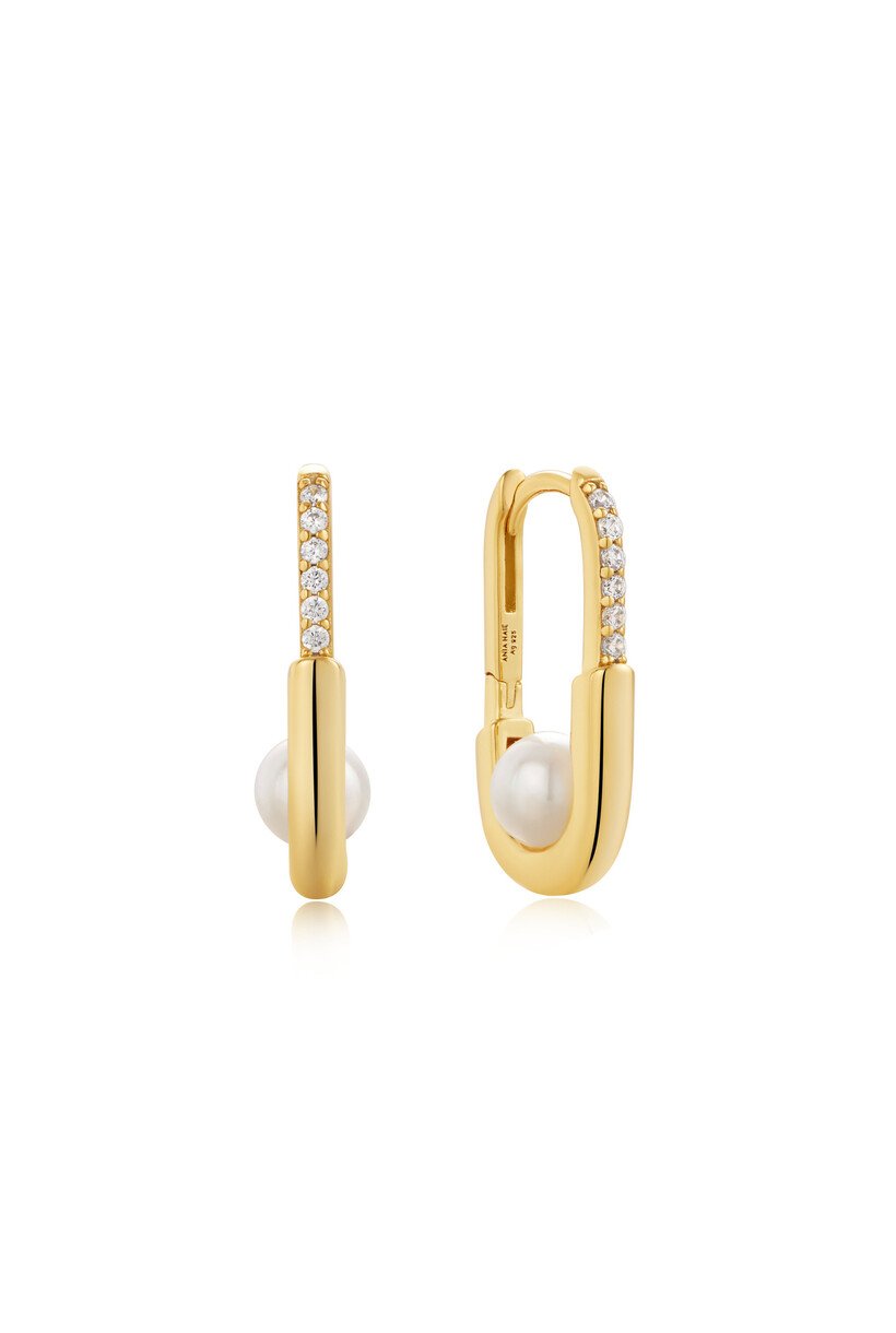 Gold Pearl Oval Hoop Earrings