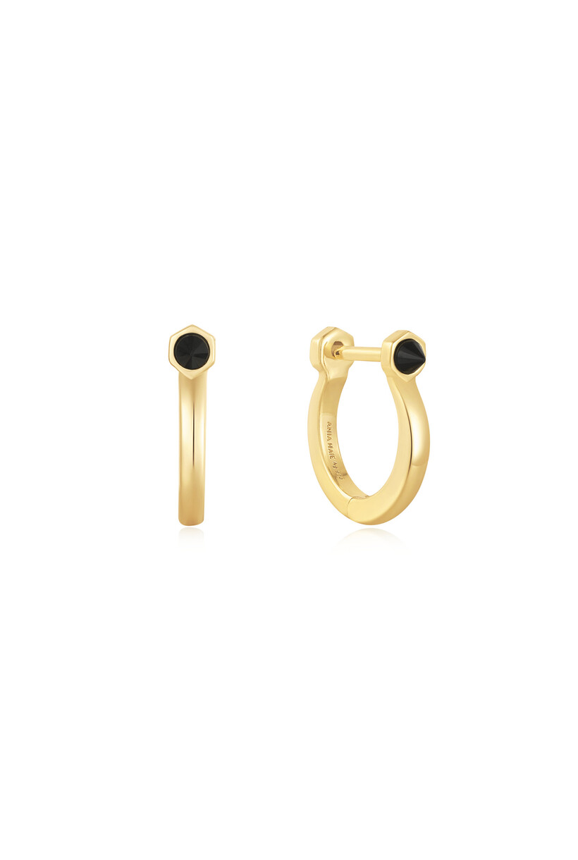 Gold Black Agate Huggie Hoop Earrings