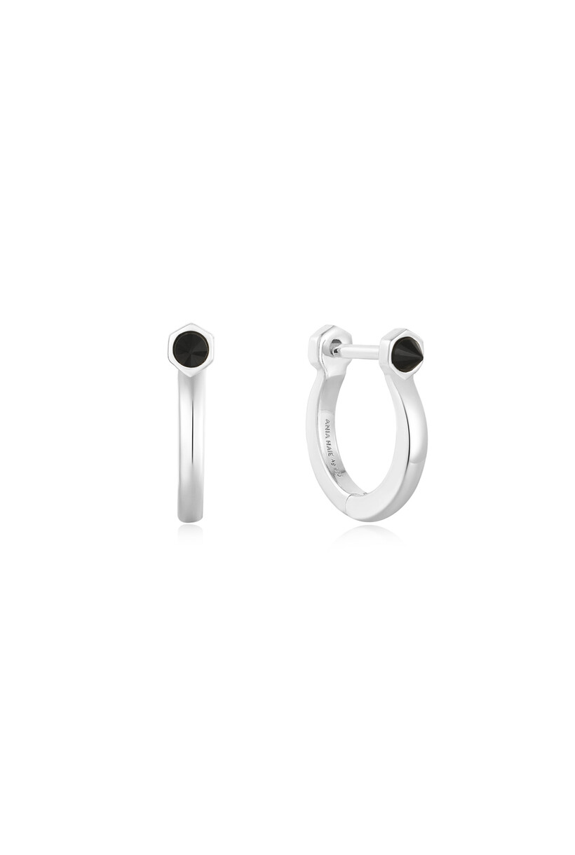 Black Agate Huggie Hoop Oorbellen