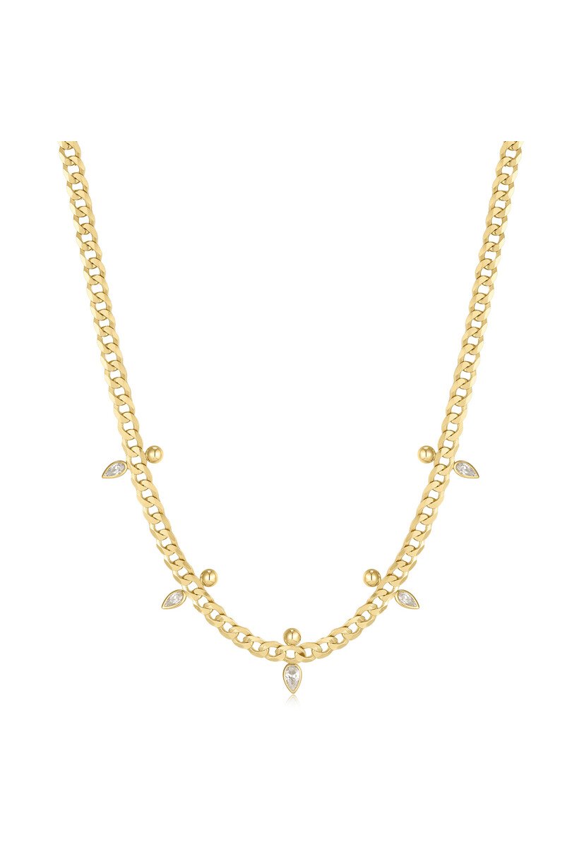 Gold Curb Christal Sparkle Point Necklace