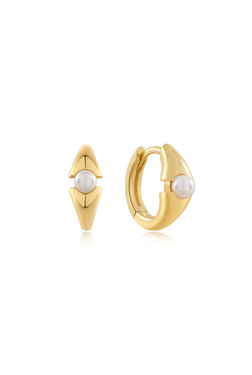 Gold Pearl Geometric Huggie Hoop Earrings