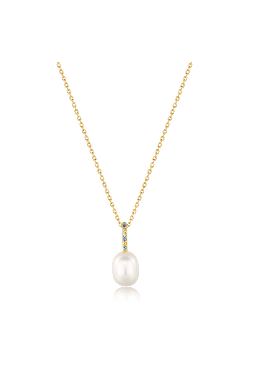 Gold Gemstone Pearl Drop Pendant Necklace