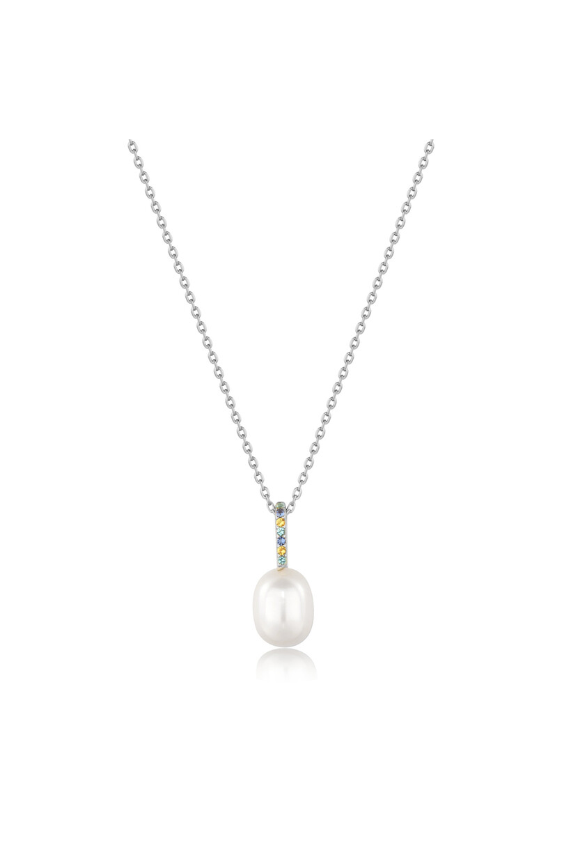 Silver Gemstone Pearl Drop Pendant Necklace