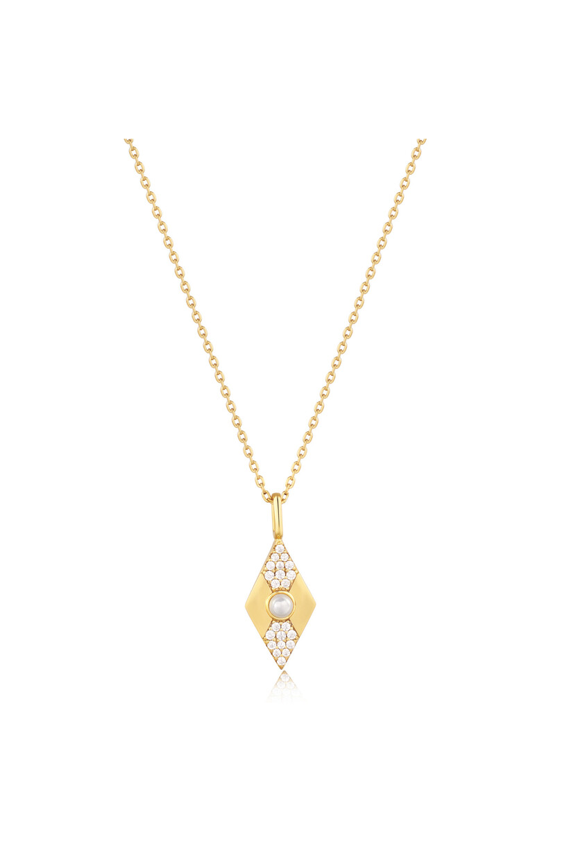 Gold Pearl Geometric Pendant Necklace