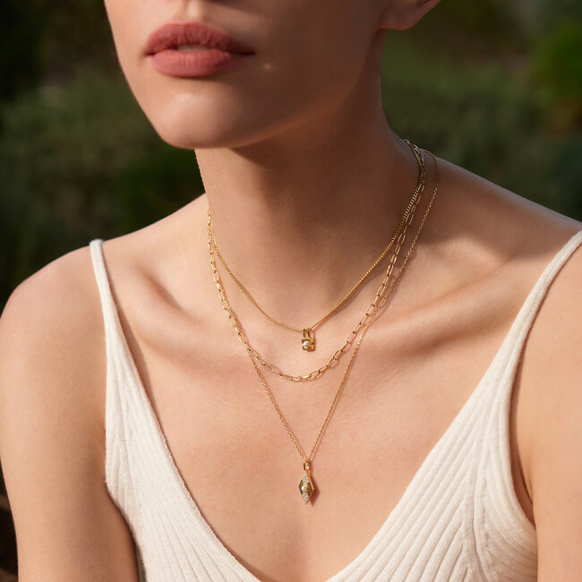 Goudvergulde anker ketting met hanger met een parel 50 cm