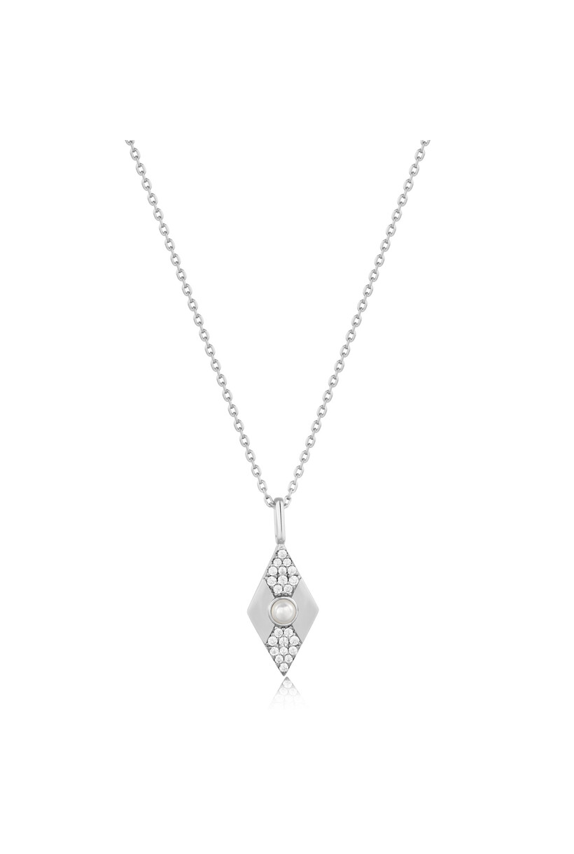 Silver Pearl Geometric Pendant Necklace