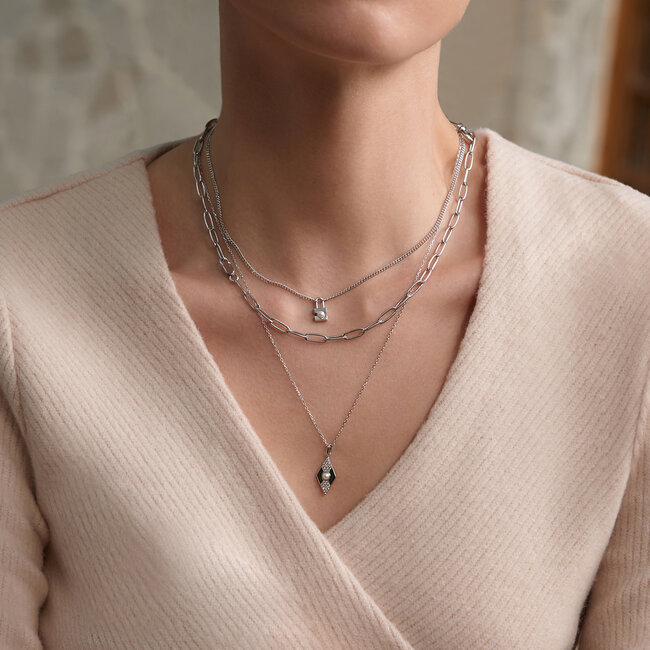Zilveren anker ketting met hanger met een parel 50 cm