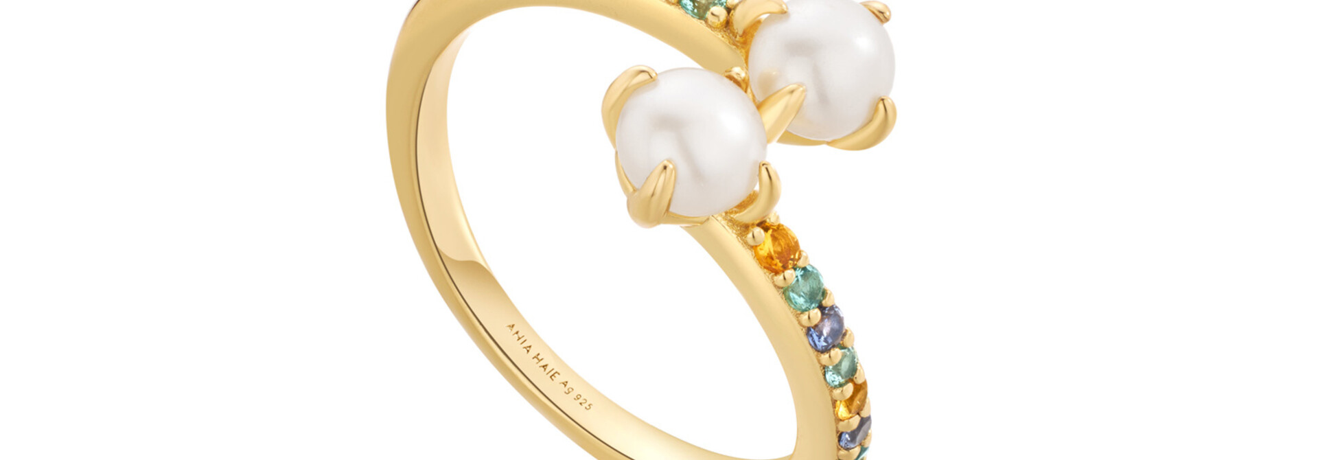 Gold Gemstone Pearl Wrap Ring - Gold Plated