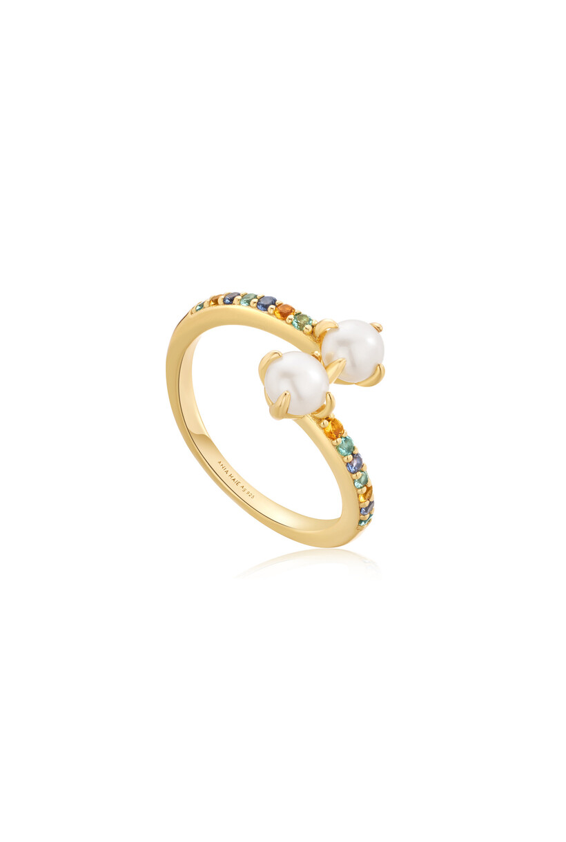 Gold Gemstone Pearl Wrap Ring