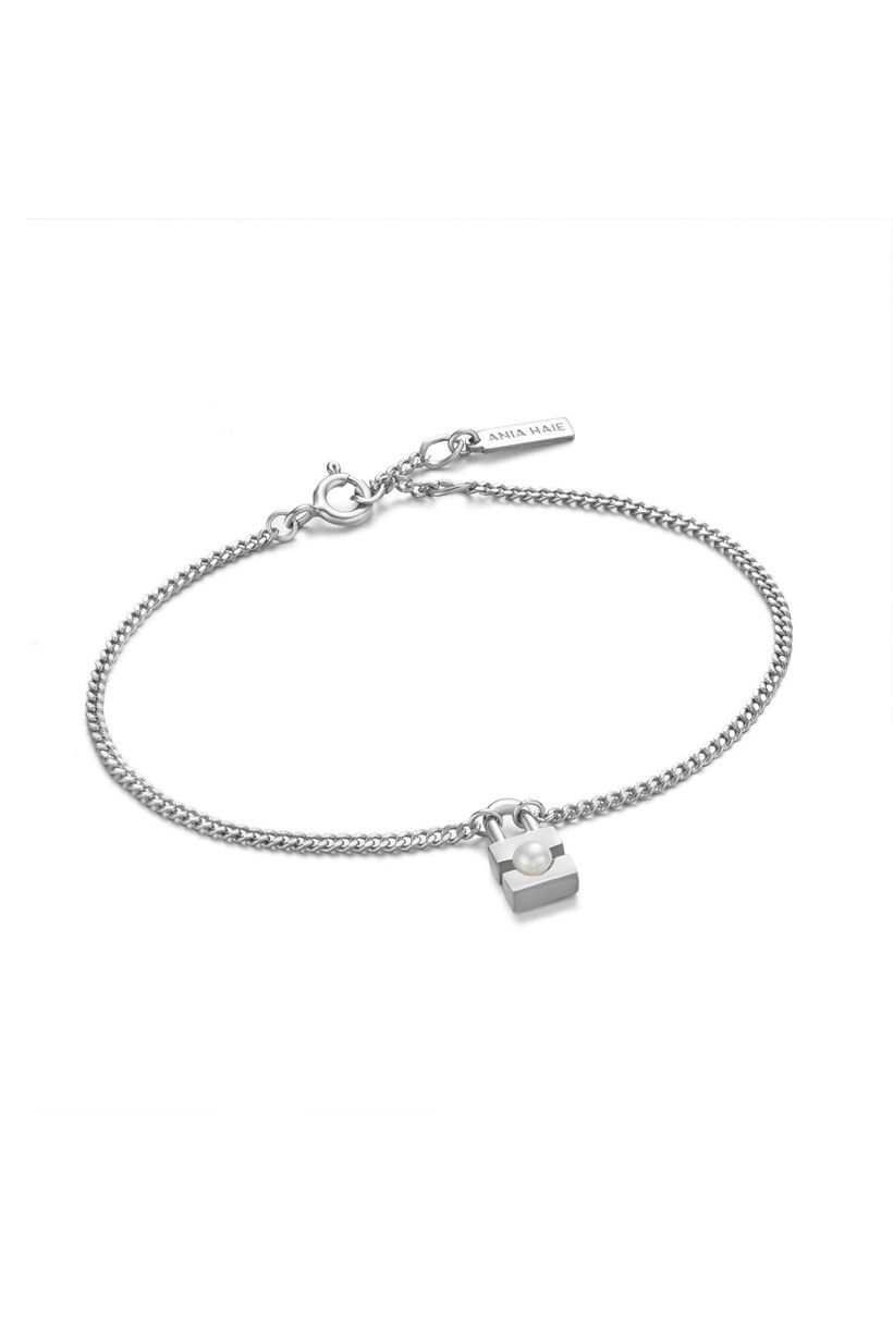Silver Pearl Padlock Bracelet