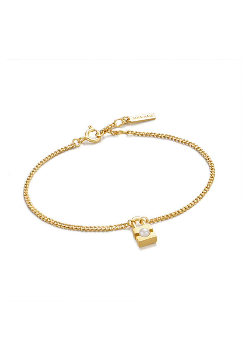 Gold Pearl Padlock Bracelet
