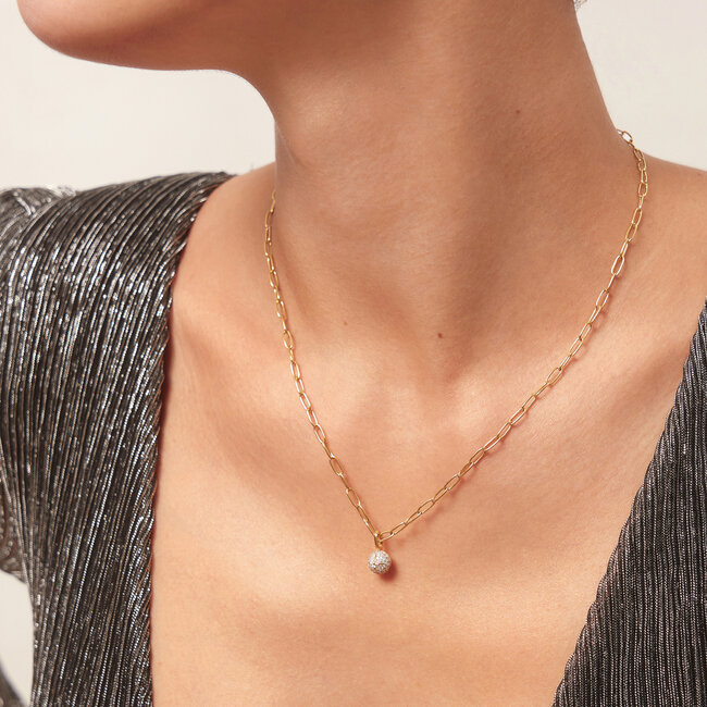Goudvergulde pavé bedel met zirkonia steentjes 1,2 cm