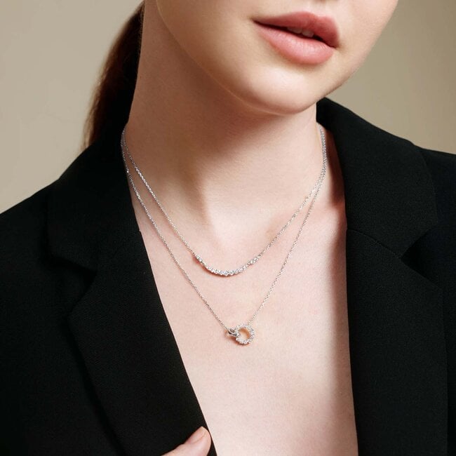 Zilveren anker schakelketting met zirkonia steentjes 48 cm