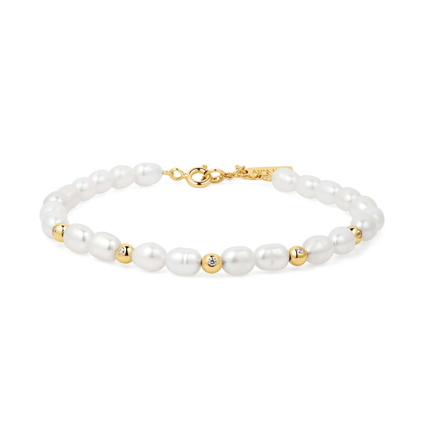 Gold Pearl Zirconia Bracelet - Gold Plated-1