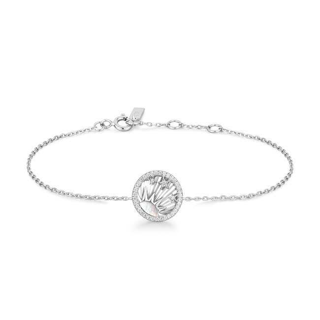 Zilveren zon schakelarmband met zirkonia steentjes 18,5 cm