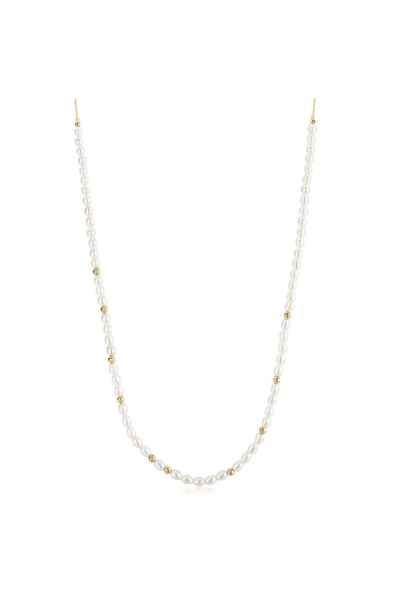 Gold Pearl Zirconia Necklace